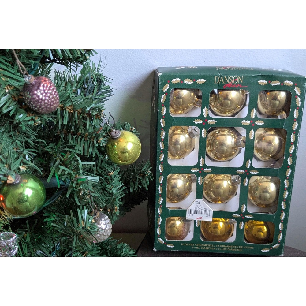 Curated Vintage Gold Glass Christmas Ornaments Set of 12 | Shiny Mercury Style